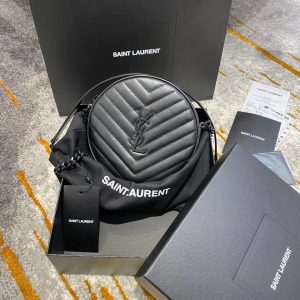 YSL VINYLE ROUND CAMERA BAG IN CHEVRON-QUILTED SMOOTH LEATHER - Handbags - YSL - Luxury Brands Bags