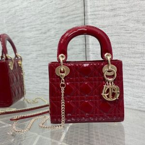 Alternative view of Mini Lady Dior Bag Cherry Red Patent Cannage Calfskin