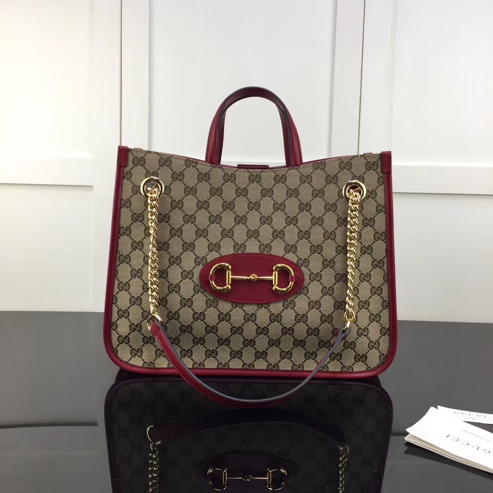 Gucci GG Unisex Gucci 1955Horsebit Large Tote Bag-Red 35x27x12cm
