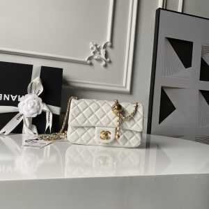 CHANEL MINI FLAP BAG SHINY CALFSKIN & gold-TONE METAL white 4.7 × 7.8 × 2.3 in