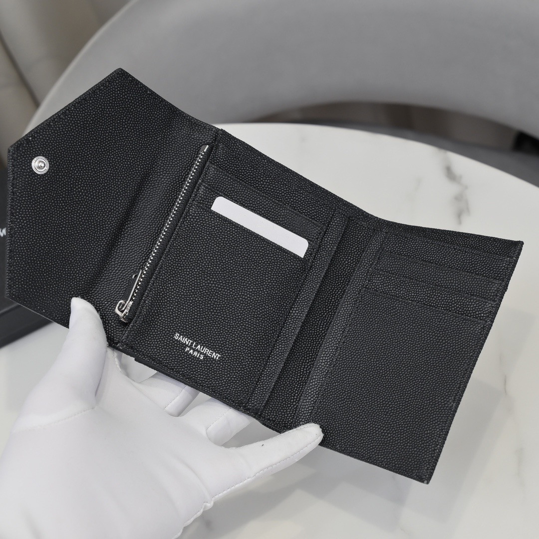YSL cassandre matelass¨¦ compact tri fold wallet in grain de poudre leather 12.5 x 10 x 2.5 cm - Image 8