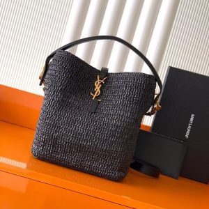Alternative view of YSL LE 37 in woven raffia and vegetable-tanned leather Bucket Bag 25x20x12cm