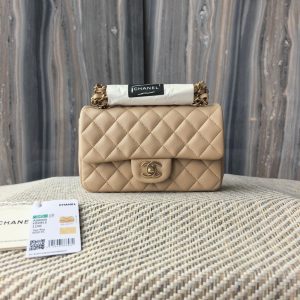 Chanel Mini Flap Bag Milky Tea Color Light Gold Hardware 20x12x6cm