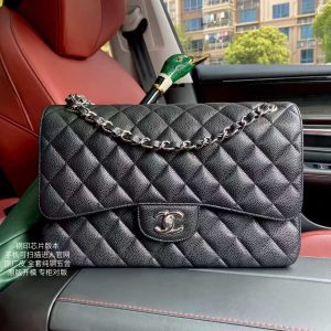 Chanel Classic Flap Jumbo 30cm CF Black Silver 19.5x30x10cm