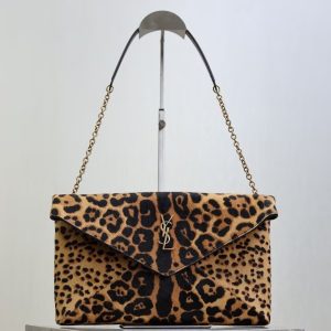 YSL CASSANDRE large pouch on chain in pony hair leather 29.5x18x5cm