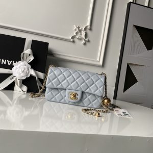 Alternative view of CHANEL MINI FLAP BAG SHINY CALFSKIN & gold-TONE METAL gray 4.7 × 7.8 × 2.3 in