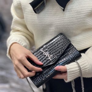 UPTOWN CHAIN WALLET IN CROCODILE-EMBOSSED SHINY LEATHER - Handbags - YSL - Luxury Brands Bags
