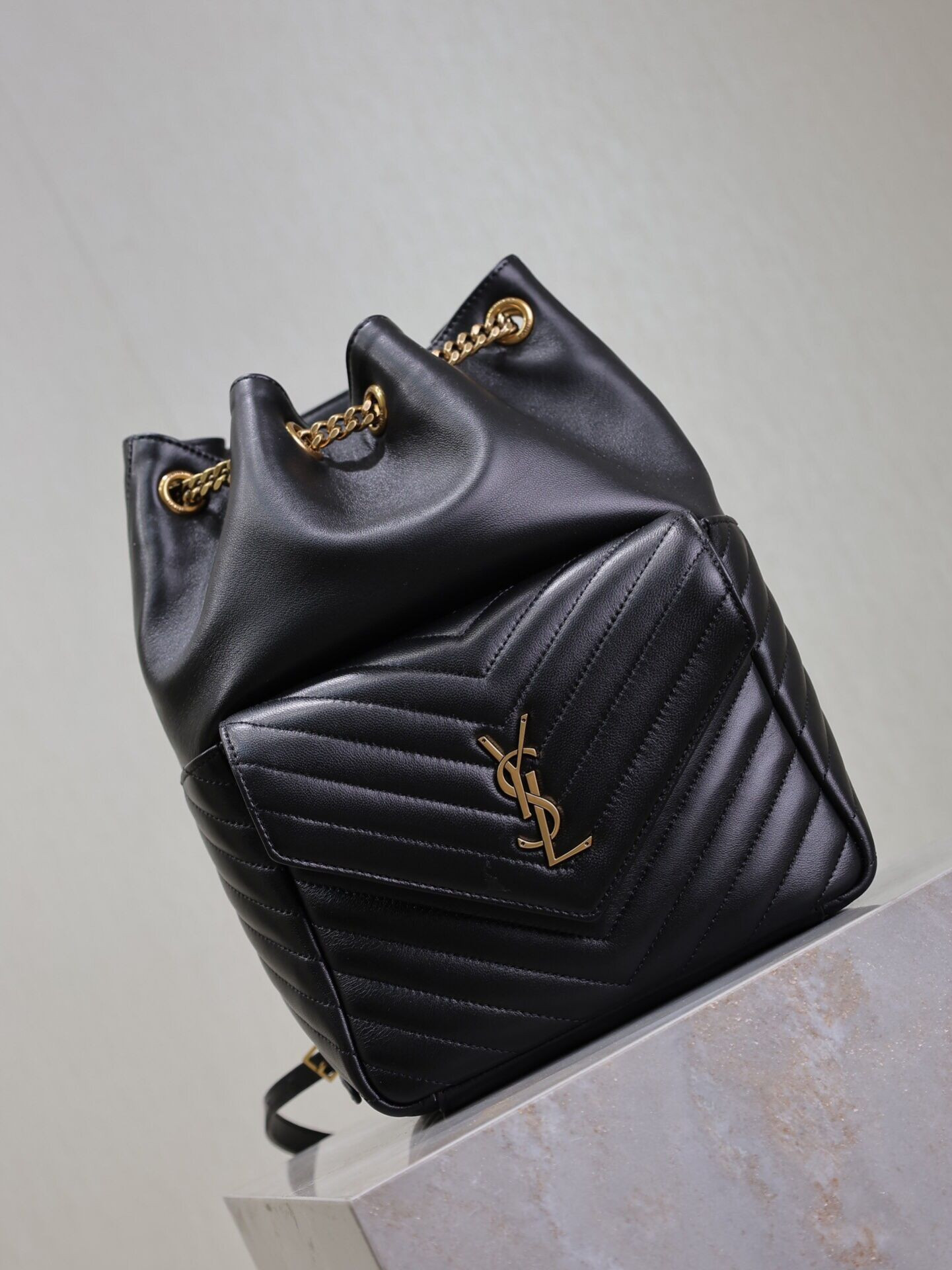 YSL Saint Laurent Joe Drawstring Quilted Backpack 22x29x15cm - Image 2