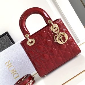 Small Lady Dior My ABCDior Bag Red Patent 8 x 6.5 x 3 inches