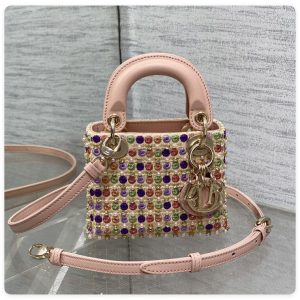 DIOR Artistic Limited Edition Three-Gusset Lady Dior Micro Bag with Heavy Bead Embroidery 12x10x5cm
