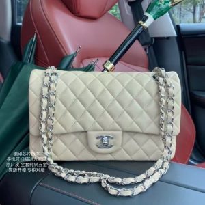 Chanel Classic Flap Jumbo 25cm CF Khaki Silver 15.5x25.5x6.5cm
