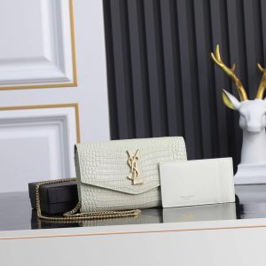 Alternative view of UPTOWN CHAIN WALLET IN CROCODILE-EMBOSSED SHINY LEATHER 7.5 X 4.7 X 1.2 INCHES