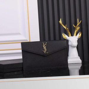 UPTOWN POUCH IN GRAIN DE POUDRE EMBOSSED LEATHER BLACK 10.6 X 6.2 X 0.7 INCHES