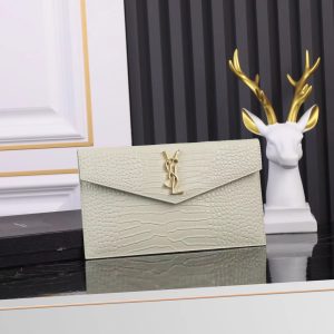 UPTOWN POUCH IN CROCODILE-EMBOSSED SHINY LEATHER BLANC VINTAGE 10.6 X 6.2 X 0.7 INCHES