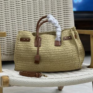 Alternative view of YSL SAC DE JOUR MEDIUM SUPPLE IN RAFFIA AND VEGETABLE-TANNED LEATHER NATUREL AND BRICK