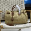YSL SAC DE JOUR MEDIUM SUPPLE IN RAFFIA AND VEGETABLE-TANNED LEATHER NATUREL AND BRICK