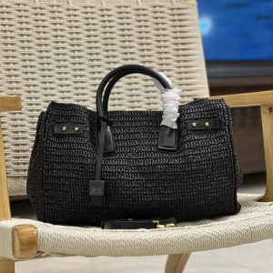 YSL SAC DE JOUR MEDIUM SUPPLE IN RAFFIA AND VEGETABLE-TANNED LEATHER BLACK