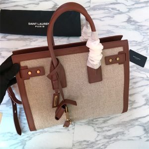 Alternative view of YSL SAC DE JOUR SMALL IN CANVAS AND LEATHER BEIGE SEA SALT AND BRICK