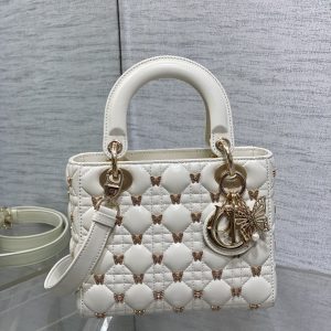 SMALL LADY DIOR White with Butterfly Studs