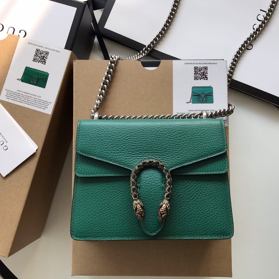 GUCCI DIONYSUS LEATHER MINI BAG GREEN 7.5"Wx6"Hx2"D