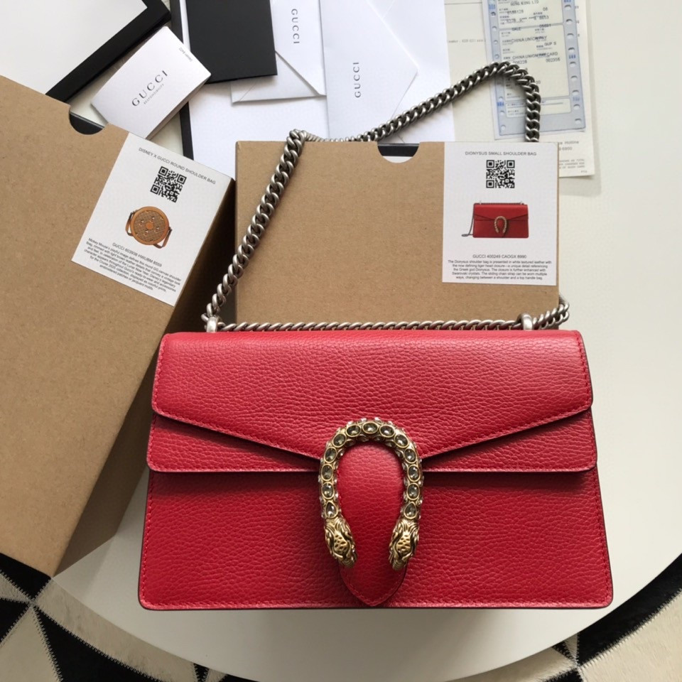 Alternative view of GUCCI DIONYSUS LEATHER SMALL RECTANGULAR BAG RED 28x17x9cm