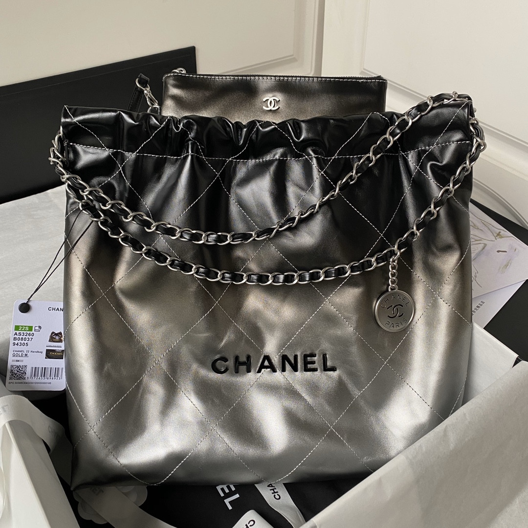 Alternative view of CHANEL 22 HANDBAG Shiny Calfskin SILVER 15.21¡Á16.38¡Á3.12 in