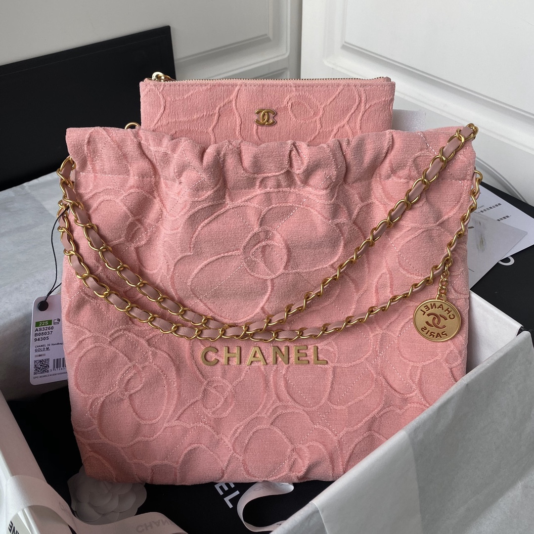 CHANEL 22 SMALL HANDBAG velvet PINK 13.7¡Á14.4¡Á2.7 in