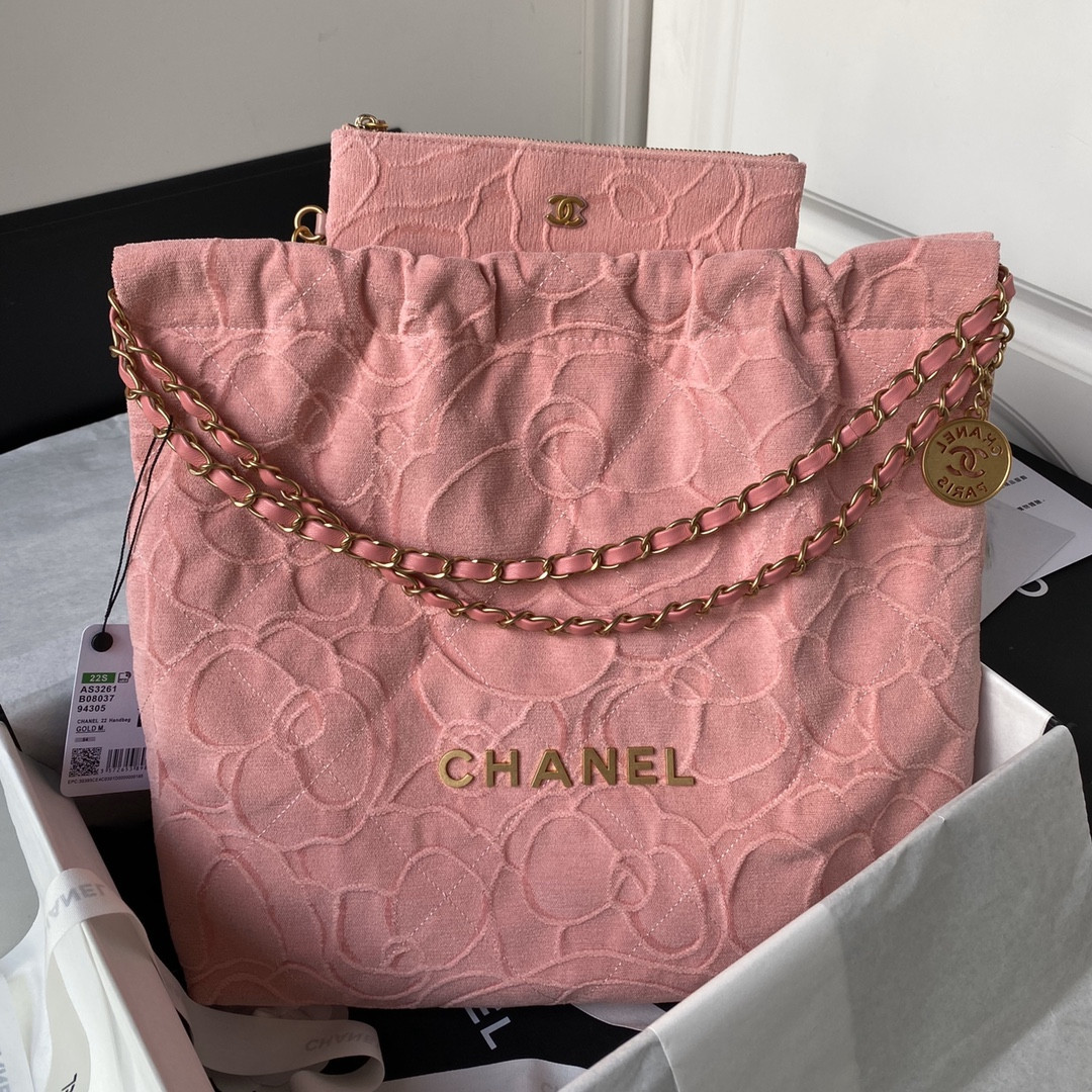 CHANEL 22 HANDBAG velvet pink 15.2¡Á16.4¡Á3.1 in