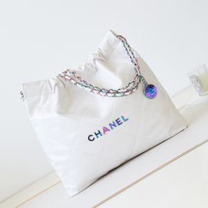 Alternative view of CHANEL 22 SMALL HANDBAG Shiny Calfskin & Rainbow Metal White 15.21¡Á16.38¡Á3.12 in