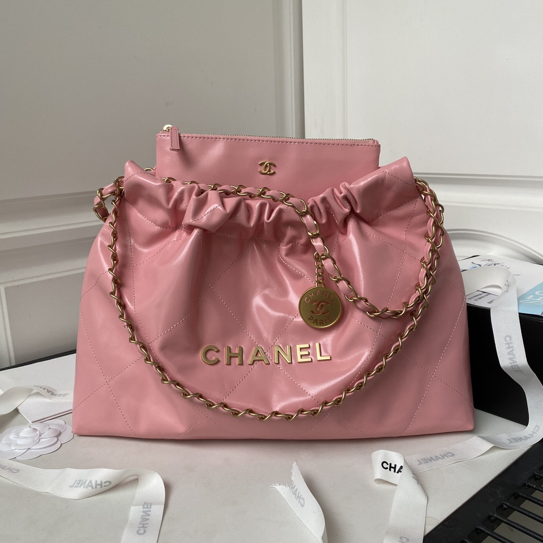 CHANEL 22 HANDBAG Shiny Calfskin PINK 30¡Á45¡Á8cm