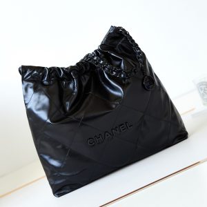 CHANEL 22 HANDBAG Shiny Calfskin ALL Black 15.21¡Á16.38¡Á3.12 in