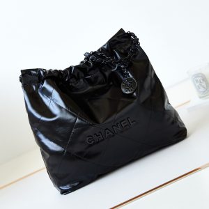Alternative view of CHANEL 22 SMALL HANDBAG Shiny Calfskin ALL BLACK 13.7¡Á14.4¡Á2.7 in