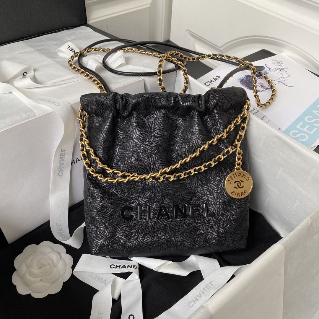 Alternative view of CHANEL 22 MINI HANDBAG GRAINED LEATHER BLACK 7.8 ¡Á 7.4 ¡Á 2.3 in