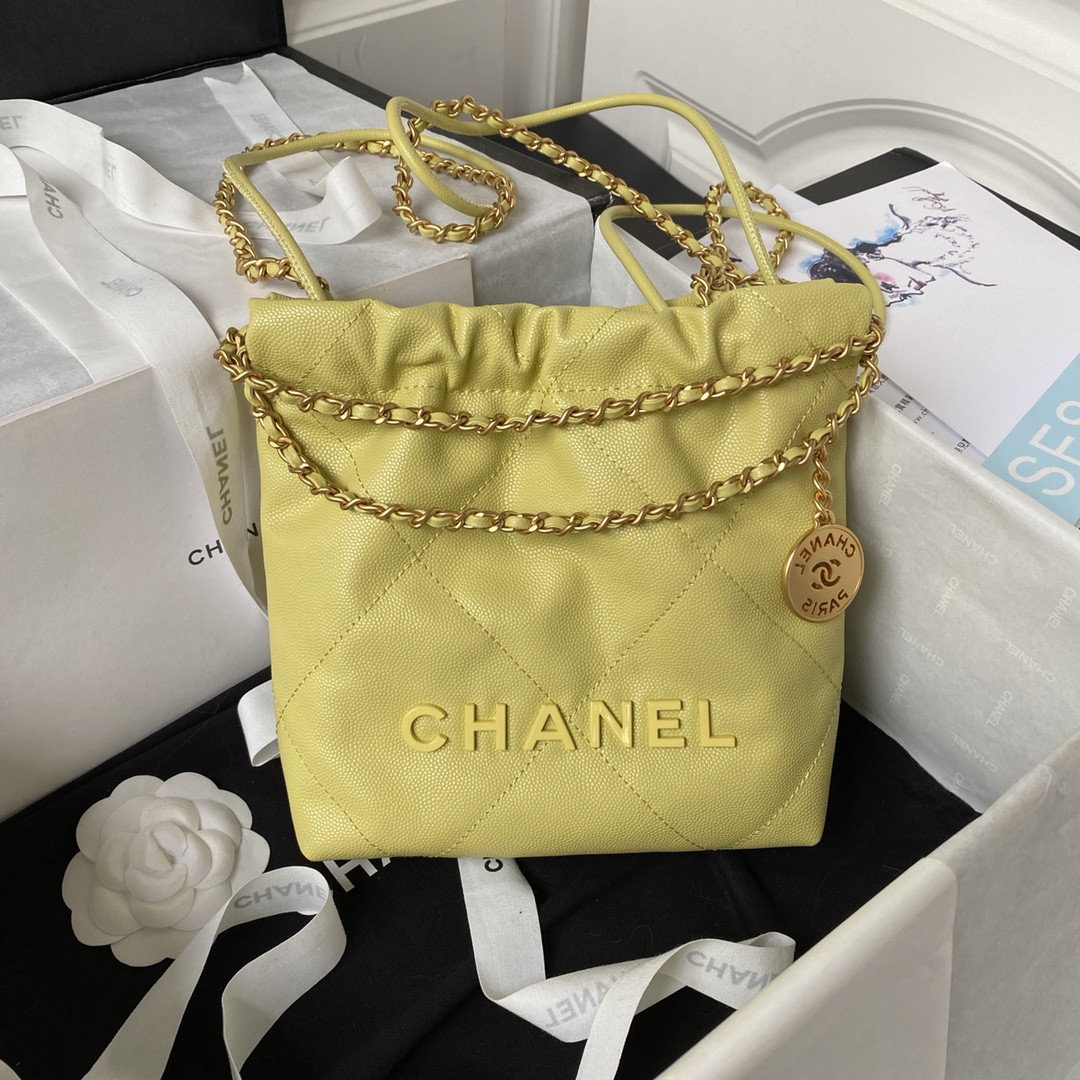 Alternative view of CHANEL 22 MINI HANDBAG GRAINED LEATHER YELLOW 7.8 ¡Á 7.4 ¡Á 2.3 in