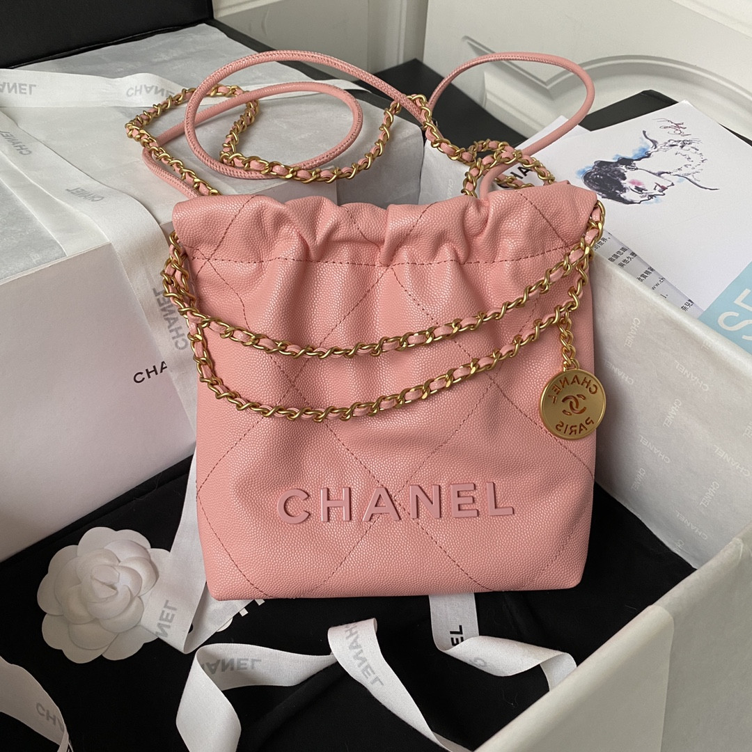CHANEL 22 MINI HANDBAG GRAINED LEATHER PINK 7.8 ¡Á 7.4 ¡Á 2.3 in