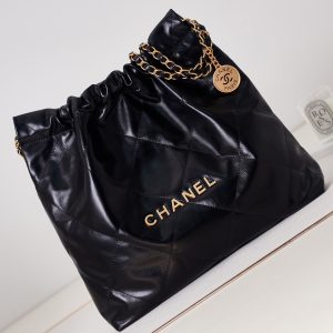 CHANEL 22 HANDBAG Shiny Calfskin & Gold-Tone Metal Black 15.21¡Á16.38¡Á3.12 in