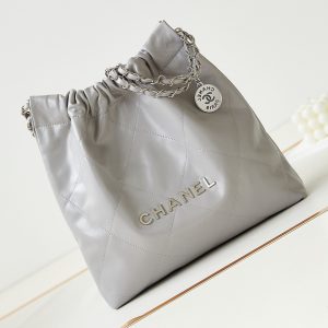 CHANEL 22 SMALL HANDBAG Shiny Calfskin & GREY 13.7¡Á14.4¡Á2.7 in