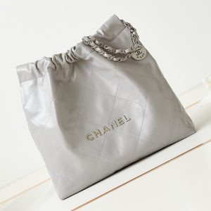 CHANEL 22 SMALL HANDBAG Shiny Calfskin grey 15.21¡Á16.38¡Á3.12 in
