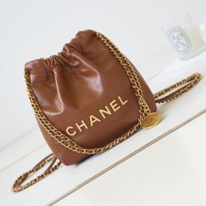 Alternative view of CHANEL 22 MINI HANDBAG Shiny Calfskin Brown 7.8 ¡Á 7.4 ¡Á 2.3 in