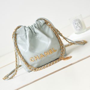 CHANEL 22 MINI HANDBAG Shiny Calfskin Light Blue 7.8 ¡Á 7.4 ¡Á 2.3 in