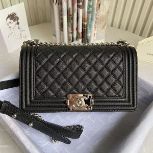Alternative view of BOY CHANEL HANDBAG Shiny Grained Calfskin & Silver-Tone Metal Black 5.9 × 9.8 × 3.5 in