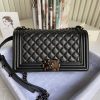 BOY CHANEL HANDBAG Shiny Grained Calfskin Black 5.9 × 9.8 × 3.5 in