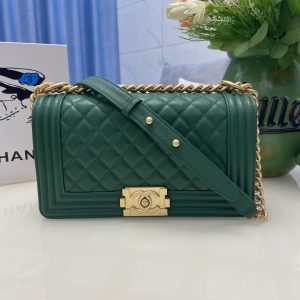 Alternative view of BOY CHANEL HANDBAG Shiny Grained Calfskin & Gold-Tone Metal Green 5.9 × 9.8 × 3.5 in