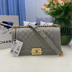 Alternative view of BOY CHANEL HANDBAG Shiny Grained Calfskin & Gold-Tone Metal Gray 5.9 × 9.8 × 3.5 in