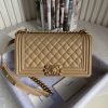 BOY CHANEL HANDBAG Shiny Grained Calfskin Brown 5.9 × 9.8 × 3.5 in