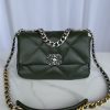 CHANEL 19 HANDBAG Shiny Leather, Gold-Tone, Silver-Tone & Ruthenium-Finish Metal Dark Green 6.2 ¡Á 10.1 ¡Á 3.5 in