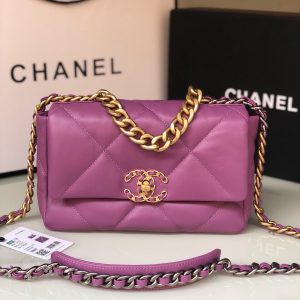 Alternative view of CHANEL 19 HANDBAG Shiny Leather, Gold-Tone, Silver-Tone & Ruthenium-Finish Metal Purple 6.2 ¡Á 10.1 ¡Á 3.5 in
