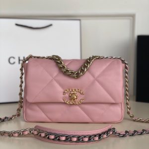 Alternative view of CHANEL 19 HANDBAG Shiny Leather, Gold-Tone, Silver-Tone & Ruthenium-Finish Metal Light Pink 6.2 ¡Á 10.1 ¡Á 3.5 in