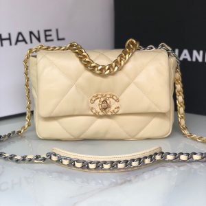 Alternative view of CHANEL 19 HANDBAG Shiny Leather, Gold-Tone, Silver-Tone & Ruthenium-Finish Metal Dark Yellow 6.2 ¡Á 10.1 ¡Á 3.5 in