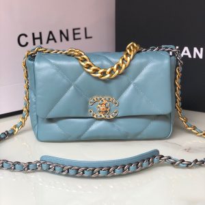 Alternative view of CHANEL 19 HANDBAG Shiny Leather, Gold-Tone, Silver-Tone & Ruthenium-Finish Metal Blue 6.2 ¡Á 10.1 ¡Á 3.5 in